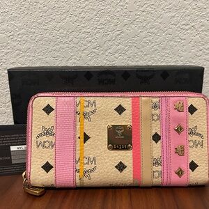 MCM Pink and Tan Wallet with Gold Accents